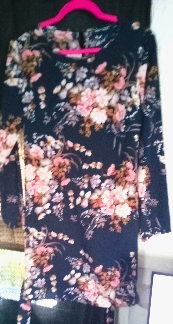 Shein Floral Print Tunic Dress Black Pink Long Sleeve Size